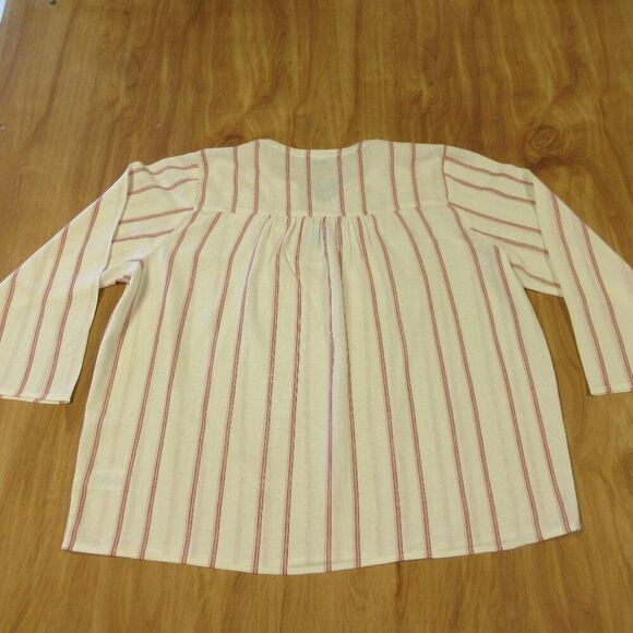 SPLENDID Ladies Linen Blend Shirt Blouse Sz L Yoked Red Wht Strip V Neck Top NWT - Picture 11 of 13